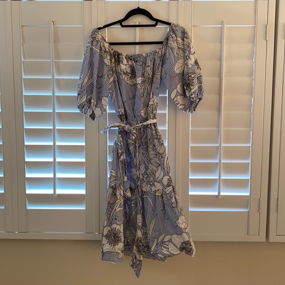 Off the shoulder balloon sleeve dress.